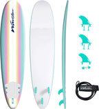 8ft Soft Top Foam Surfboard – EPS Core with 3 Stringers, Wax-Free Longboard, 200lb Capacity
