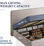 Queen Size Lift Up Storage Bed with Wingback Headboard, Upholstered Platform Bed Frame with Hidden Storage
