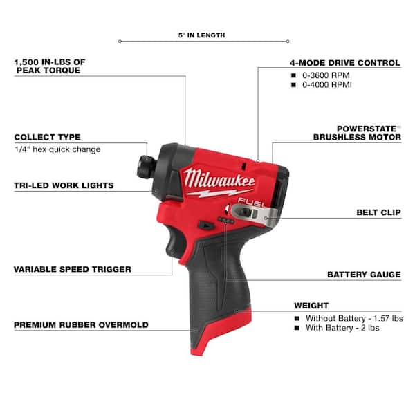 Milwaukee M12 FUEL 12V 3/8 in Ratchet & 1/4 in Impact Driver 2-Tool Kit - 3453-20, 2567-20, 48-11-2420, 48-59-2401