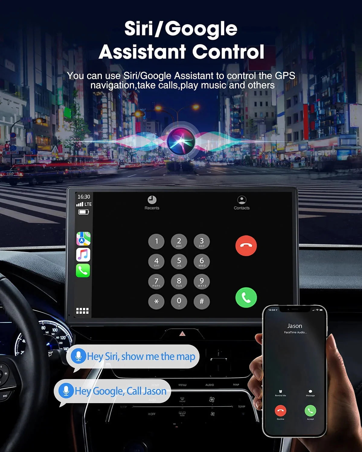 LAMTTO 9 inch Portable Wireless CarPlay Car Stereo With 2.5K Dash Cam, 1080p Backup Camera And 64GB SD Card