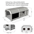 Inflatable Spray Paint Booth Tent 28X15X10FT With Two Blowers - 950W+280or380W