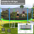 Trampoline With Enclosure Net And Adjustable Basketball Hoop - 8ft, 10ft, 12ft, 14ft, 15ft, 16ft