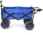 MacSports All Terrain Beach Wagon With Side Table, Blue/White, 37 inch L x 21 inch W x 25 inch H
