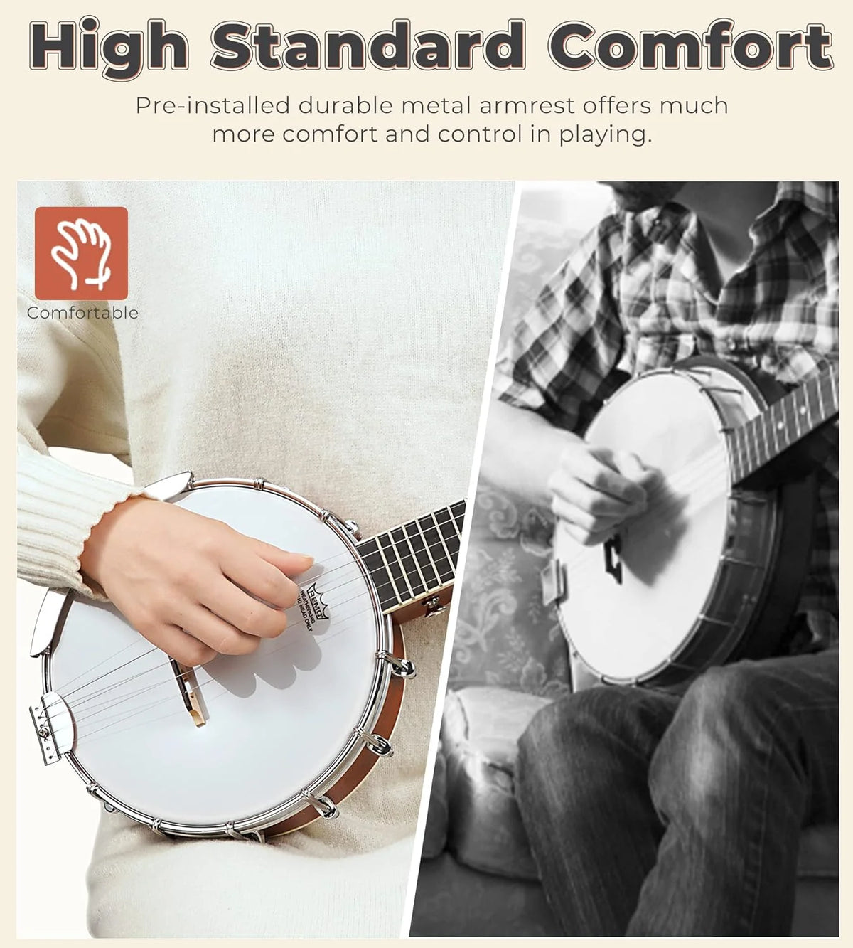 Vangoa 5-String 38 Inch Resonator Banjo Kit, Brown - VBJ-40